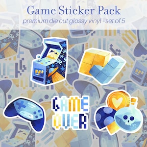 Video Game Stickers Pack of 5, Vinyl Stickers, Laptop Stickers, Gamer Stickers, Water Bottle Stickers, Gaming Stickers, Arcade Stickers