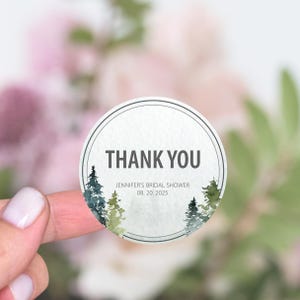 Stickers de remerciement pour la douche nuptiale en plein air, sur le thème du camping, étiquettes de faveurs de douche nuptiale de camping en forêt, autocollants de faveurs de douche nuptiale rustiques