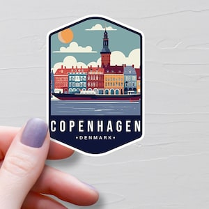 Sticker Copenhague, Stickers voyage en vinyle, Sticker Danemark, Pays européen, Sticker Europe bouteille d'eau, Stickers ordinateur portable, Souvenir, S754