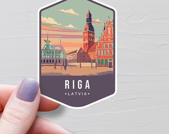 Pegatina de Riga, Letonia, vinilo para viaje, pegatina de Riga, país europeo, pegatina para botella de agua de Europa, calcomanías para portátil, regalo de recuerdo - S765