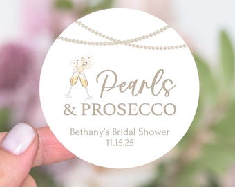 Pearls and Prosecco Bridal Shower Favors Stickers, Brunch and Bubbly Thank You Labels, Champagne Bachelorette Party Favor Stickers