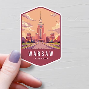 Naklejka Warszawa Polska, Naklejki winylowe podróżne, Naklejka Warszawa, Kraj europejski, Naklejka na butelkę wody, Naklejki na laptopa, Prezent pamiątkowy - S777
