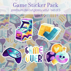 Video Game Stickers Pack of 5, Vinyl Stickers, Gamer Stickers, Water Bottle Stickers, Gaming Stickers, Arcade Stickers, Gamer Girl Stickers