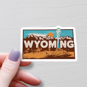 Sticker Wyoming, Stickers vinyles, Stickers voyage, Sticker carte du Wyoming, Sticker État du Wyoming, Stickers bouteilles d'eau, Wyoming Tourism - S478