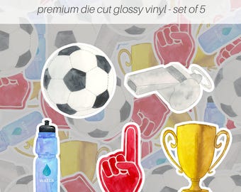Soccer Sticker Pack Of 5, Vinyl Stickers, Soccer Team Gifts, Soccer Gifts, End of Season Gift, Soccer Stickers, Soccer Player Gift