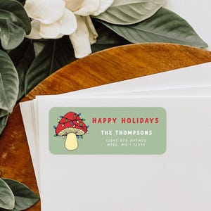 Etiquettes d'adresse de Noël personnalisées, stickers enveloppe de Noël champignons originaux, étiquettes d'adresse personnalisées - CA70