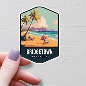 Sticker Bridgetown, Stickers voyage en vinyle, Stickers capitale de la Barbade, Sticker bouteille d'eau vacances, Sticker pour ordinateur portable, Stickers bagages - S841