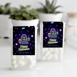 Étiquettes néon menthe d'Halloween, cadeaux joyeux Halloween, autocollants pour cadeaux d'Halloween, menthe verte, pierre tombale verte pour sac de cadeaux d'Halloween
