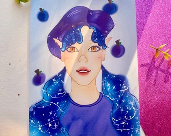 Blueberry Galaxy Girl Art Print