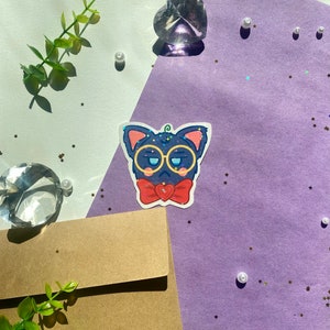 Gumpy Cat Red Bow Tie Cute Nerd Cat Holographic Star Sticker