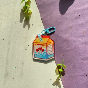 Clown Milk Carton 2.6 inch Acrylic Keychain, Cute Bag Charm