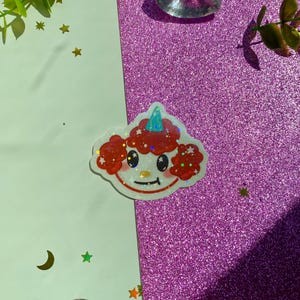 Red Hair Clown Blue Clown Hat Holographic Sticker