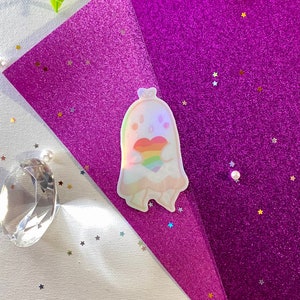 Rainbow Pride Heart Ghost Holographic Sticker