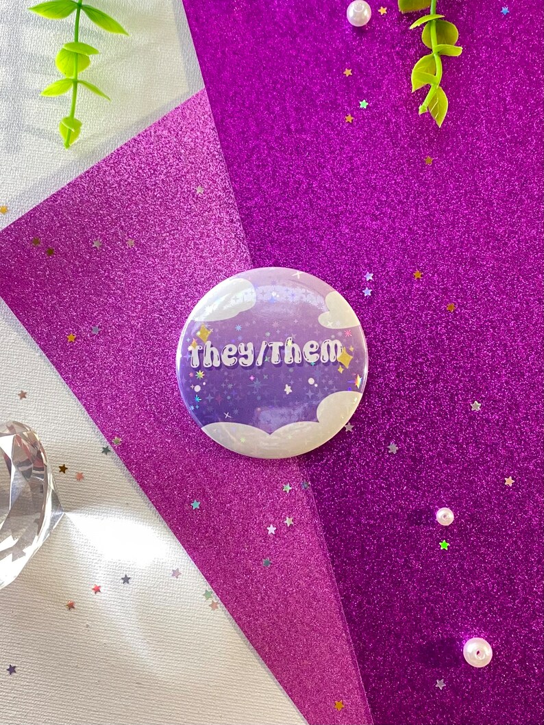Pronoun Pins Cute Pastel Aesthetic Holographic Button Pins She/her, He ...