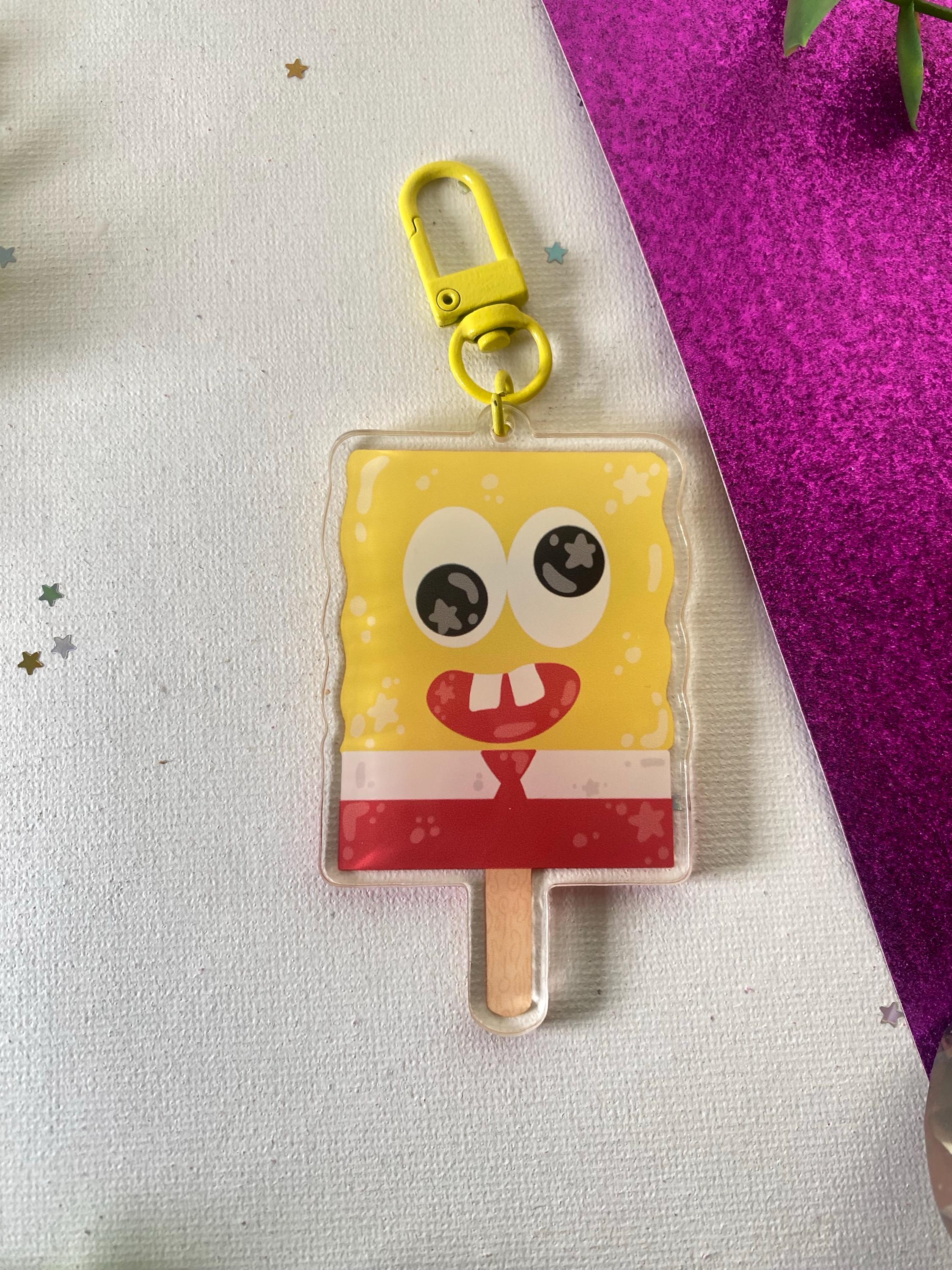 Sponge Key Chain Cartoon Sponge Boy Popsicle Acrylic Keychain, Cute Childhood Bag Charm ...