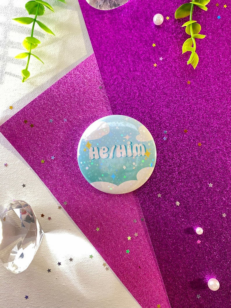 Pronoun Pins Cute Pastel Aesthetic Holographic Button Pins She/her, He ...