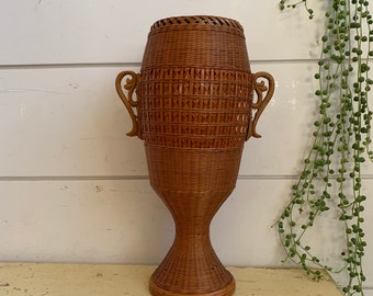 Lovely Vintage Wicker Vase With Glass Insert Boho Home