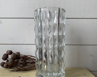 Vintage 1970s Textured Glass Vase Retro Home Decor