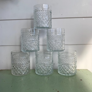 Six Vintage Glass Tumblers Classic Pressed Glass Drinkware