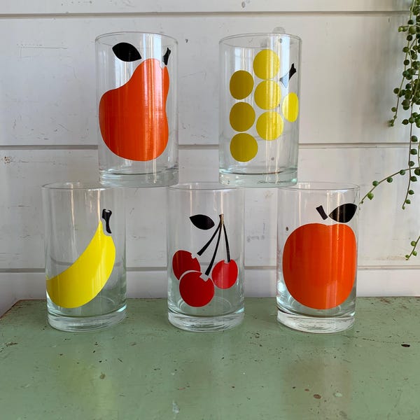 Fabulous 1970’s Glass Tumblers With Fruit Designs