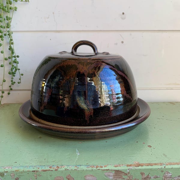 Vintage Handmade Pottery Butter Dish - 20cm Diameter