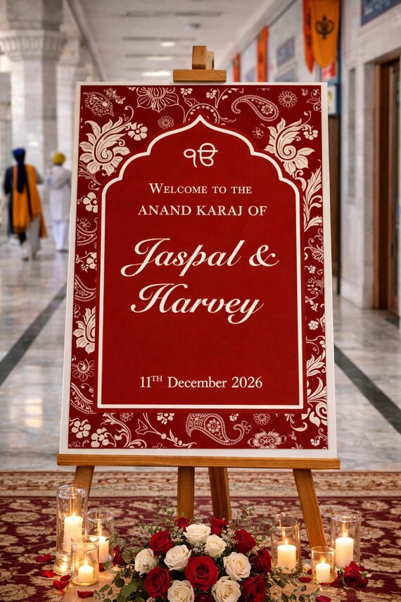 Custom Anand Karaj Welcome Sign | FoamPVC Board, A1/A2 Sizes Available | FREE UK DELIVERY