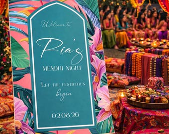 Custom Mehndi Night Welcome Sign | FoamPVC Board, A1/A2 Sizes Available | FREE DELIVERY