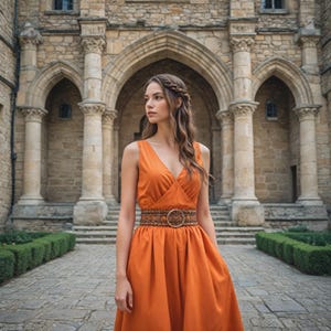 Orange Renaissance Women Gown | Sleeveless Medieval Court Dress For Her | Minimalist Cosplay Festival Costume | Princess beautiful Gown Gift