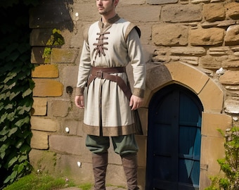 Noble Medieval Warrior Costume for Men | Viking Cream Historical Tunic | Renaissance fair Period Costume | Perfect Costume for Halloween