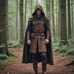 Brown Medieval Ranger Cloak | Hooded Warrior Assassin Tunic | Viking-Inspired Forest Cosplay Costume | Historical Adventure Attire for Men