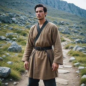 Medieval Men&#39;s Rustic Robe | Viking-Inspired Tunic Dress | Historical Nomad Warrior Costume | Renaissance Outfit for Outdoor Adventures