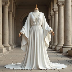 Divine White Flowing Gown Digital Pattern | Downloadable Sewing Template | PNG File for Majestic Ceremonial Dress Creation