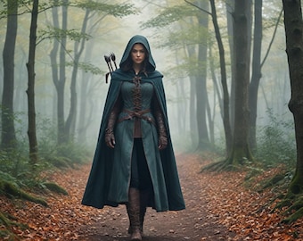 Medieval Hooded Cloak for Women | Woodland Ranger Archer Cape For Her | Renaissance Forest Fantasy Costume | Cosplay & LARP Adventure Outfit