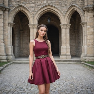 Burgundy Women&#39;s Renaissance Dress | Minimlaist Sleeveless Cosplay Costume | Medieval Festival Midi Dress | Princess Beautiful Short Gown
