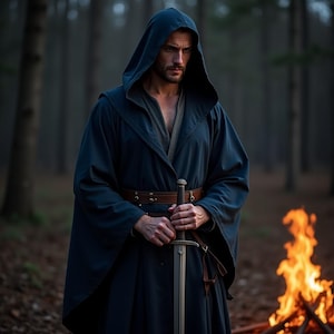 Majestic Midnight Blue Hooded Medieval Cloak | LARP Coplay Warriors Costume | Vintage Style Hooded Cloak | Pirate Renaissance Outfit For Him