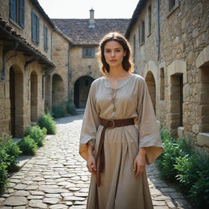 Bohemian Beige Medieval Dress | Rustic Peasant Long Sleeve Gown | Renaissance-Inspired Tunic | Vintage Style Cottagecore Festival Outfit