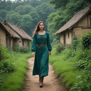 Medieval Green Lace-Up Dress | Renaissance Peasant Ladies Gown | Rustic Viking-Style Women&#39;s Costume | Minimalist Full length Flowy Dress