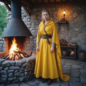 Golden Medieval Cloak and Gown | Viking-Inspired Warrior Princess Outfit | Renaissance Fair Cosplay Dress | Historical Fantasy  Attire
