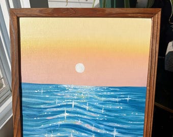 Original Ocean Sunset Framed Oil Painting NOT A PRINT