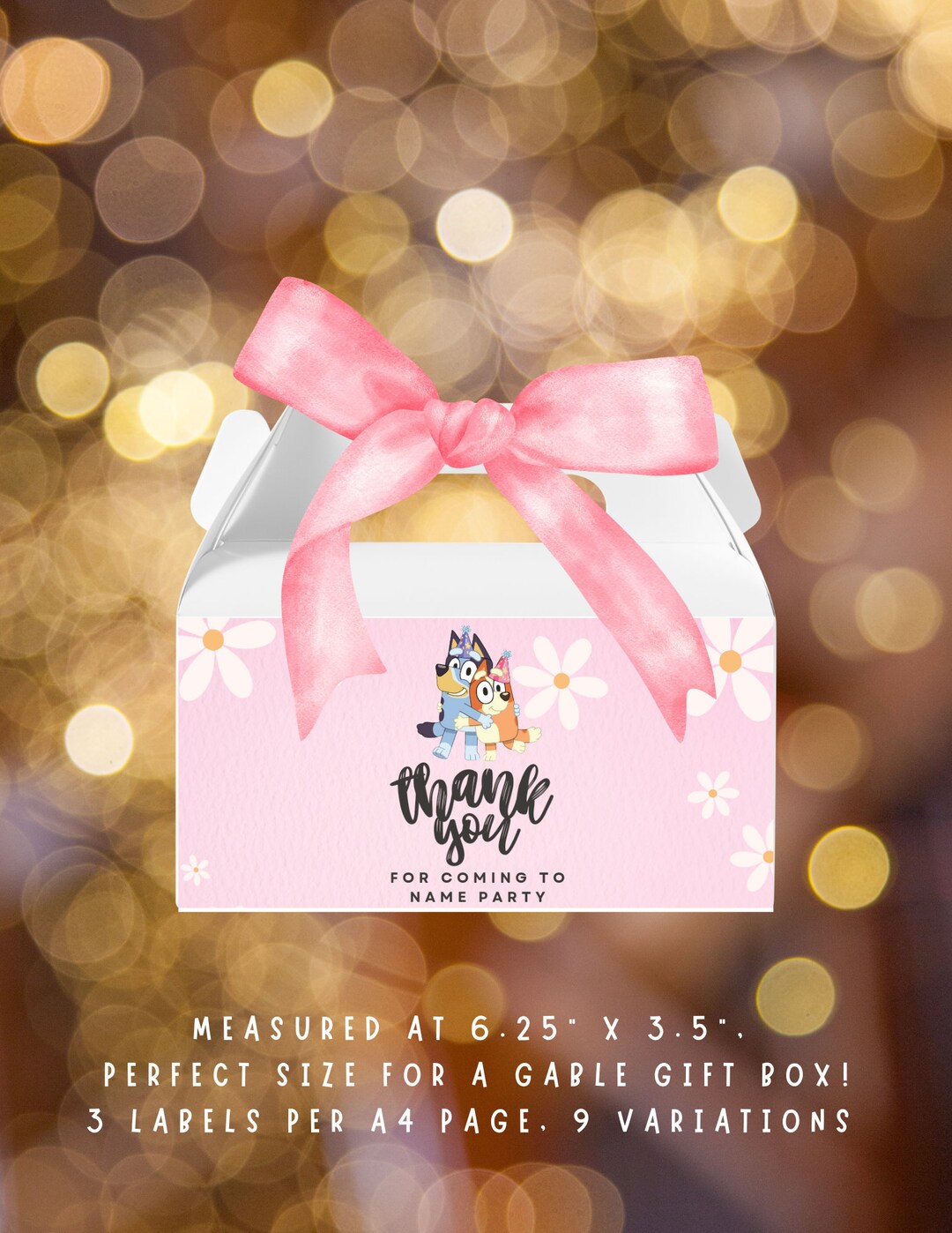 Bluey Birthday THANK YOU Gable Labels, Editable, Digital, Instant