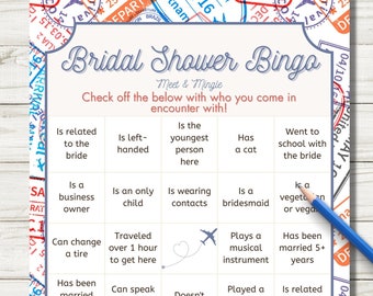 Travel Bridal Shower Bingo | Editable Canva Template | Bridal Shower Game