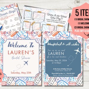 BUNDLE - 5 Products | Travel Bridal Shower| Editable Canva Template | Wanderlust