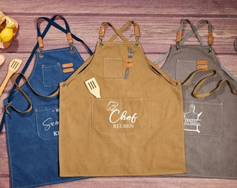 Canvas Workshop Apron with Pockets,Custom Gift for Him,Custom Kitchen Apron,Mom Grandma Apron,Personalized Tools Apron Gift,groomsmen gift