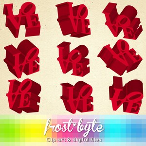 LOVE 3D sculpture Clip Art - L O V E letter sculpture vanuit 9 verschillende hoeken - Direct downloaden
