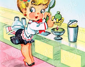 50s Diner Girl Image - Digital download - vintage pic for crafting scrapbooking design etc - retro 1950s blonde pinup girl cute kitsch