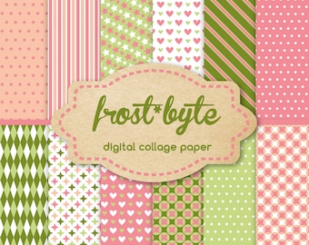 12 digital WATERMELON coloured patterns - paper collage files for scrapbooking - instant download to print at home or use digitally