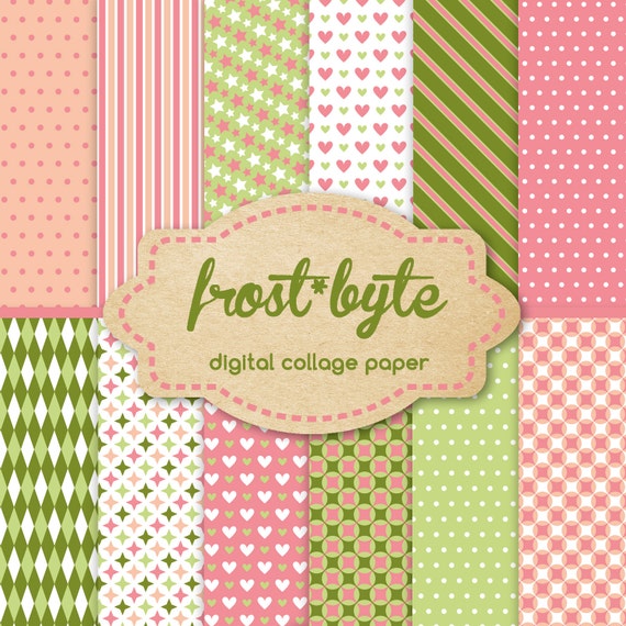 12 digital WATERMELON coloured patterns - paper collage files for scrapbooking - instant download to print at home or use digitally