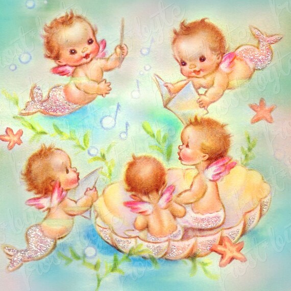 Merbabies Bebe Sirene Image Vintage Art Image Telechargement Etsy