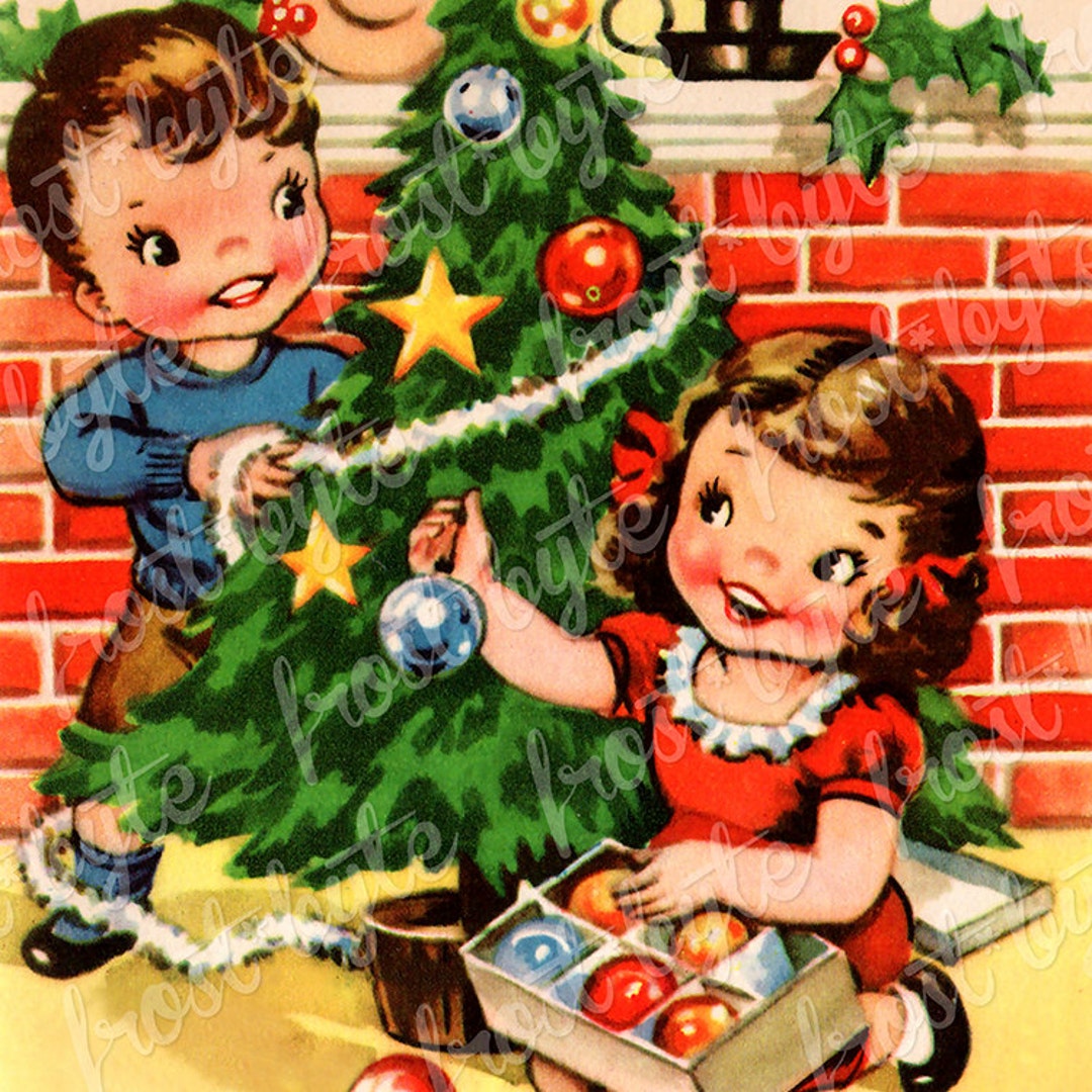 Christmas Tree Decorations Vintage Image Brother and - Etsy