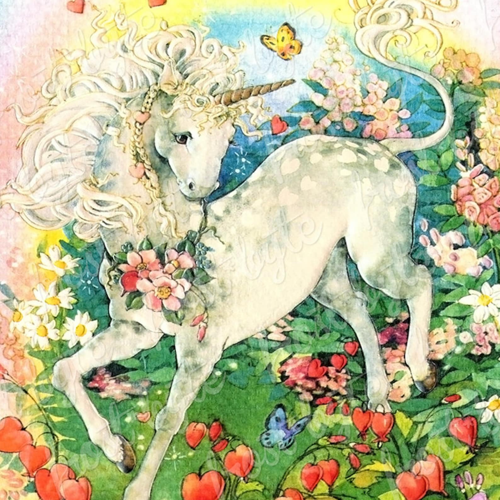 80s Unicorn Watercolor Image Digital Download File Vintage Etsy